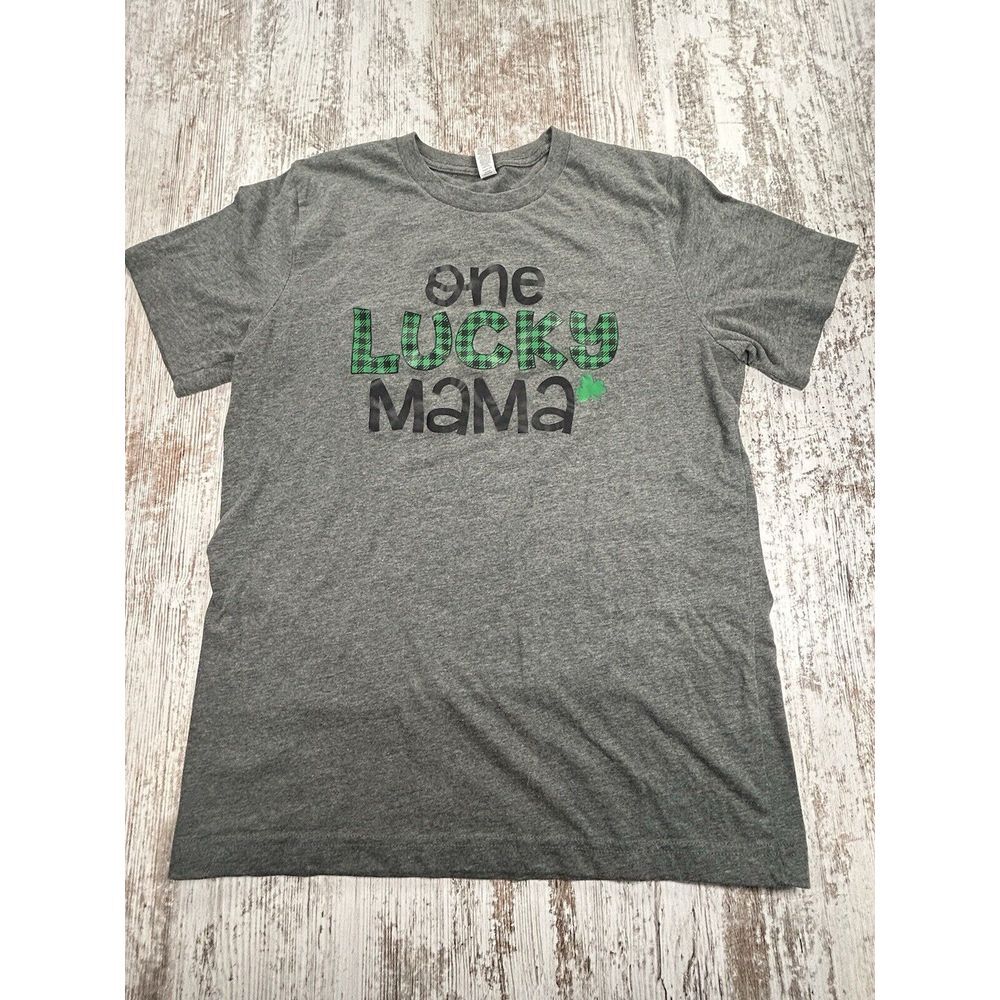 Womens Med St Patricks‎ Day Shirt - One Lucky Mama Charcoal Green